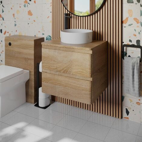 Bathroom Cloakroom Vanity Unit Wash Wall Hung Countertop Basin Wood 600mm