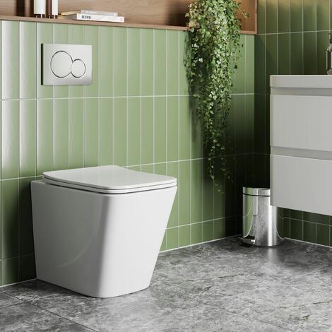 Modern Bathroom Back to Wall BTW Toilet Pan Soft Close Seat Gloss White (1/4)