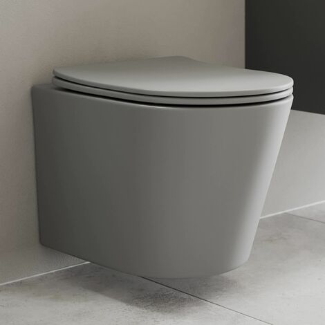 Modern Slim D-Shape WC Toilet Seat Bathroom Soft Close Top Fix Hinges Grey