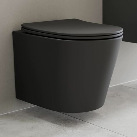 Modern Slim D-Shape WC Toilet Seat Bathroom Soft Close Top Fix Hinges Black (1/3)
