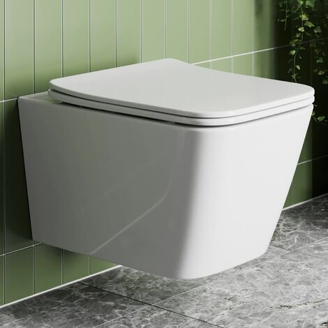 Modern Slim Square WC Toilet Seat Bathroom Soft Close Top Fix Hinges Gloss White (1/3)
