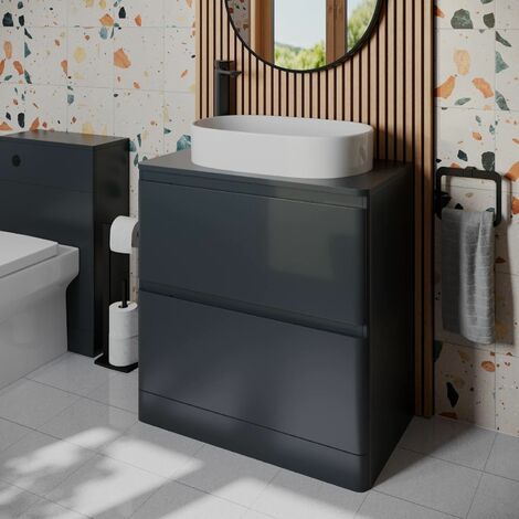 Bathroom Cloakroom Vanity Unit Wash Countertop Basin Storage Cabinet Grey 800mm (1/5)