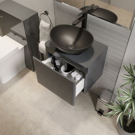 Bathroom Cloakroom Vanity Unit Wall Mounted Countertop Basin Grey Gloss 500mm