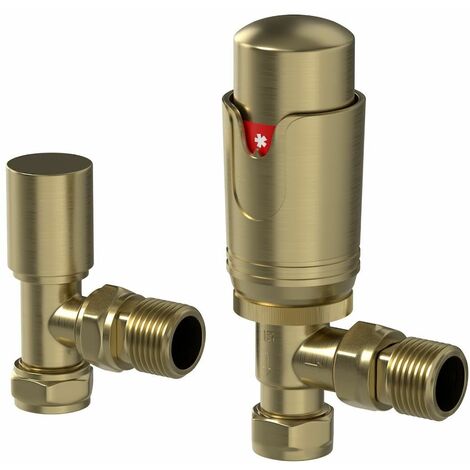 DuraTherm Angled Brushed Brass Thermostatic Radiator Valve Pack - 15mm