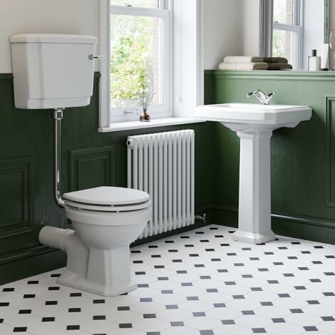 Traditional Cloakroom Suite Low Level Toilet 1 Tap Hole Basin Pedestal Bathroom (1/5)
