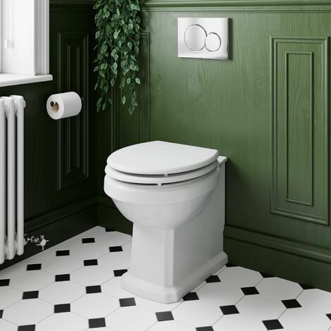 Traditional Back to Wall BTW Toilet Soft Close Seat White Gloss Bathroom (1/4)