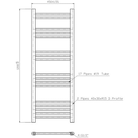 DuraTherm Matt Black Flat Straight Heated Towel Rail Bathroom Radiator Designer 1200 x 450mm