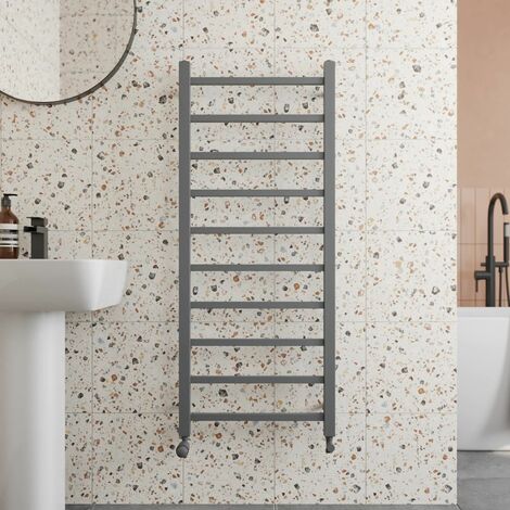 Solaro Designer Anthracite Heated Towel Rail Square Bar Bathroom Radiator Ladder Wall Mounted 1200 x 500mm (1/4)