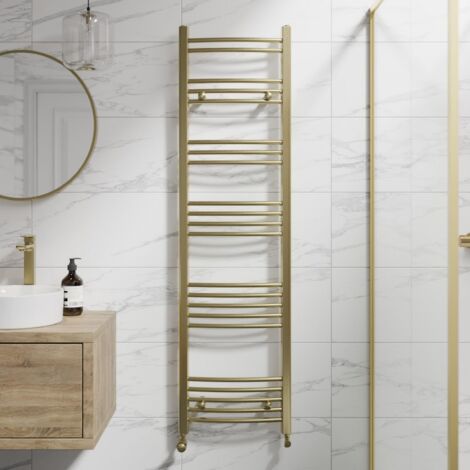 DuraTherm Brushed Brass Curved Heated Towel Rail Bathroom Radiator Designer 1600 x 450mm