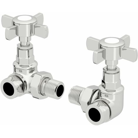 DuraTherm Corner Cross Head Chrome Radiator Valves - 15mm (1/3)