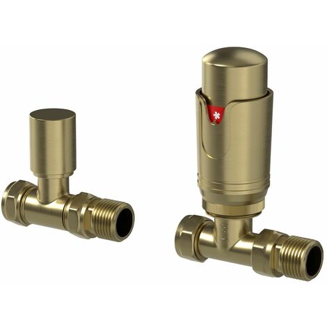 DuraTherm Straight Brushed Brass Thermostatic Radiator Valve Pack - 15mm
