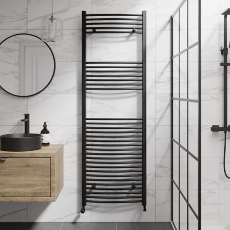 DuraTherm Matt Black Curved Heated Towel Rail Bathroom Radiator Designer 1800 x 600mm
