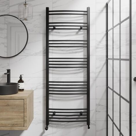 DuraTherm Matt Black Curved Heated Towel Rail Bathroom Radiator Designer 1600 x 600mm