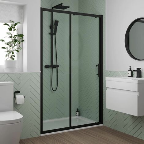 1200mm Sliding Shower Door 6mm Glass Black Framed Modern Bathroom (1/3)