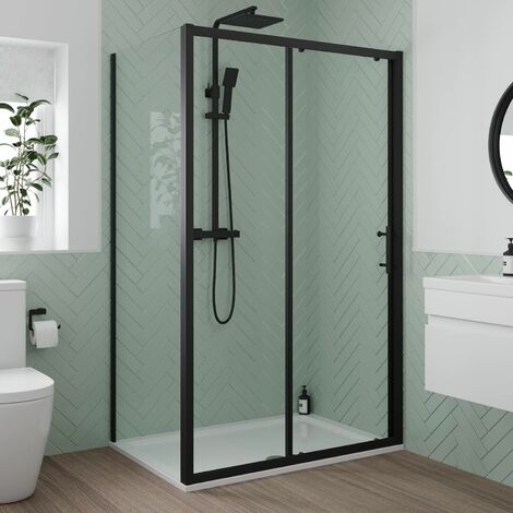 1200 x 800mm Sliding Shower Door Side Panel Enclosure 6mm Glass Black Framed (1/5)