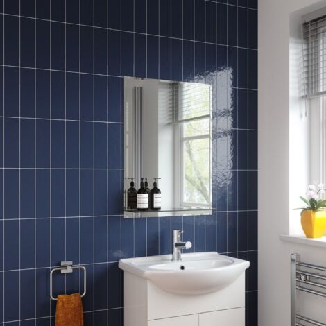 Bathroom Mirror Wall Modern Frameless Bevelled Rectangle Glass Shelf 500x700