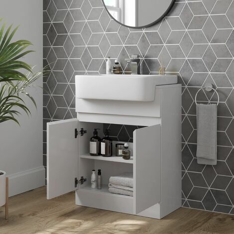 Artis White Gloss Freestanding Vanity Unit with Semi Recessed Basin - 600mm