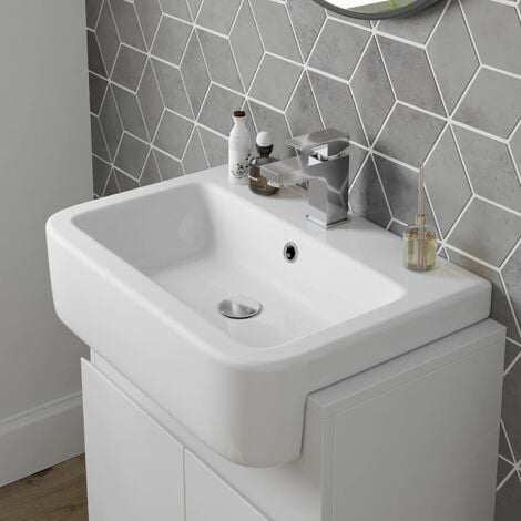 Artis White Gloss Freestanding Vanity Unit with Semi Recessed Basin - 600mm