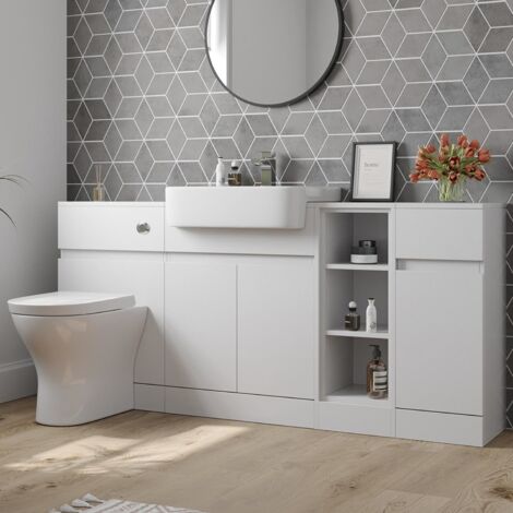 Artis White Gloss Toilet & Semi Recessed Basin Vanity Unit Combination with Doors & Shelves 1720mm (1/5)