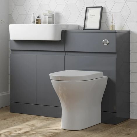 Artis Bathroom Toilet WC Basin Sink Vanity Unit Combination Grey Gloss ...