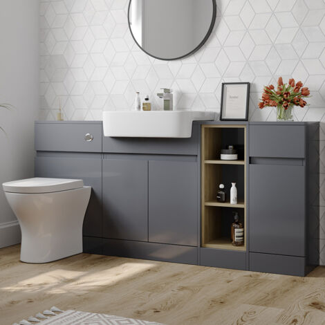 Artis Grey Gloss Toilet & Semi Recessed Basin Vanity Unit Combination with Doors & Shelves 1720mm (1/5)