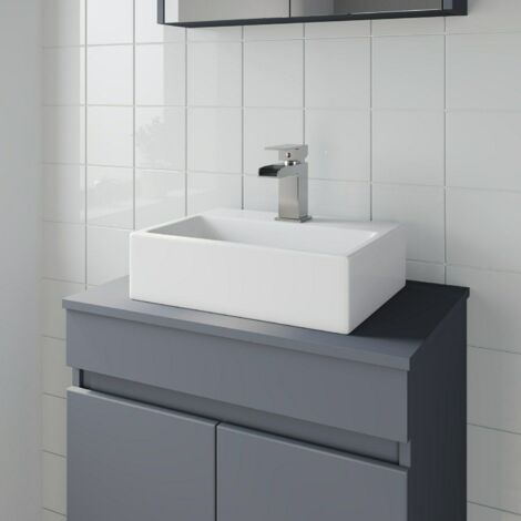Bathroom Cloakroom Vanity Countertop Wash Basin Sink White Gloss Modern 400x300mm Rectangular