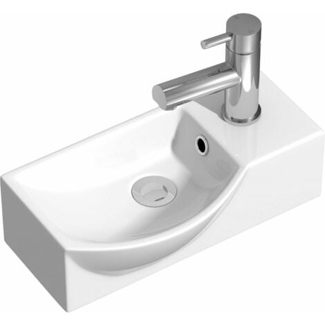 Cloakroom Wall Hung Basin Corner Hand Wash Sink 1 Tap Hole White Bathroom Modern