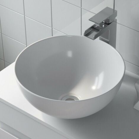 Countertop Vanity Unit & Basin Floor Standing Bathroom Furniture Drawer White Gloss 600mm with 360mm Round Basin