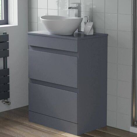 600mm Bathroom Vanity Unit Floor Standing Countertop Oval Basin Gloss Grey