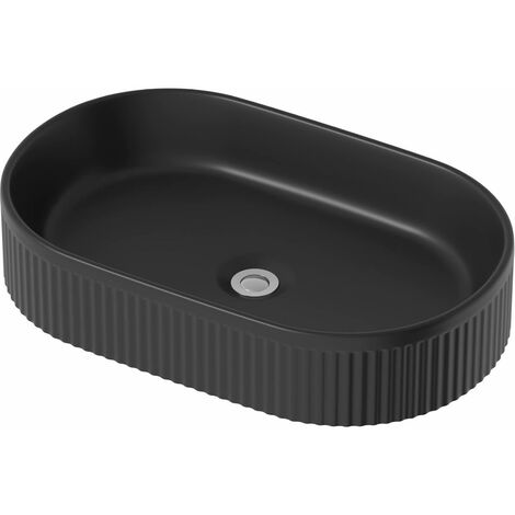 Bathroom Countertop Basin Sink Fluted Matt Black Oval Modern 573 x 358mm