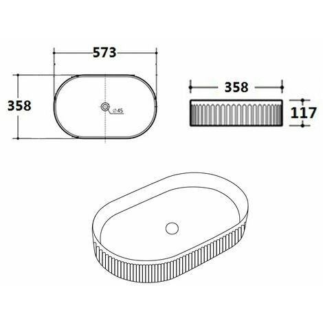 Bathroom Countertop Basin Sink Fluted Matt Black Oval Modern 573 x 358mm