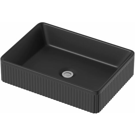 Bathroom Countertop Basin Sink Fluted Matt Black Rectangular Modern 503 x 365mm