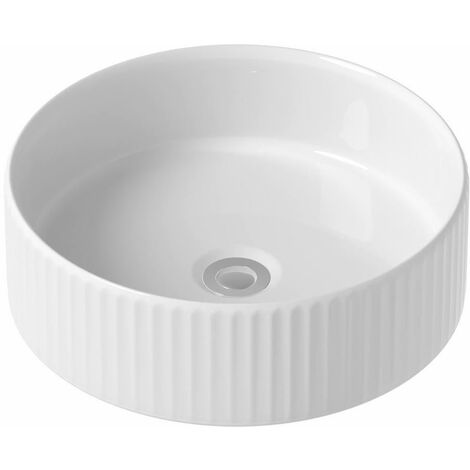 Bathroom Countertop Basin Sink Fluted Gloss White Round Modern 360 x 360mm