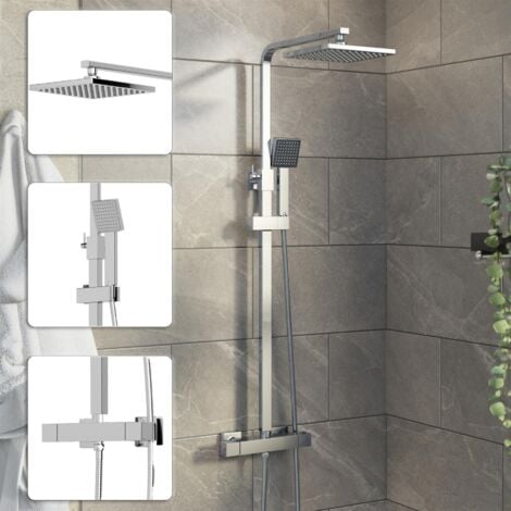 Square Chrome Thermostatic Mixer Shower Dual Head Rainfall Head Handset ...