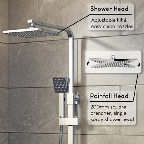 Square Chrome Thermostatic Mixer Shower Dual Head Rainfall Head Handset Bathroom