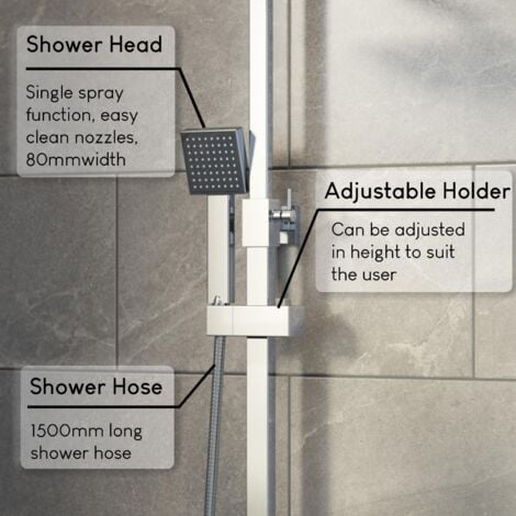 Square Chrome Thermostatic Mixer Shower Dual Head Rainfall Head Handset Bathroom