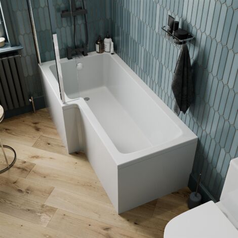 1500mm L Shaped LH Shower Bath Bathtub Glass Screen Front Panel Acrylic Bathroom (1/5)