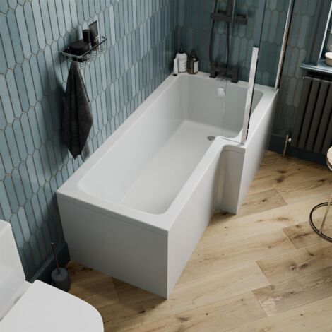 1600mm L Shaped RH Shower Bath Bathtub Glass Screen Front Panel Acrylic Bathroom (1/5)