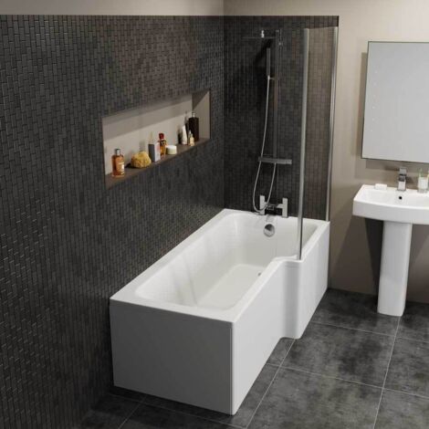 1600mm L Shaped RH Shower Bath Bathtub Screen Front End Panel Acrylic Bathroom (1/5)