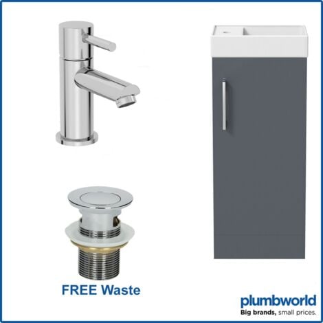 400mm Bathroom Basin Sink Vanity Unit Furniture Grey Round Mixer Tap FREE Waste