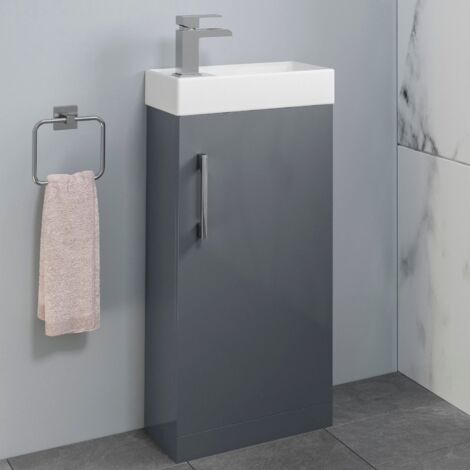 400mm Grey Gloss Bathroom Vanity Unit with Basin Sink Storage with Dakota Waterfall Mixer Tap & Waste