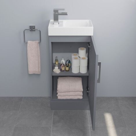 400mm Grey Gloss Bathroom Vanity Unit with Basin Sink Storage with Dakota Waterfall Mixer Tap & Waste