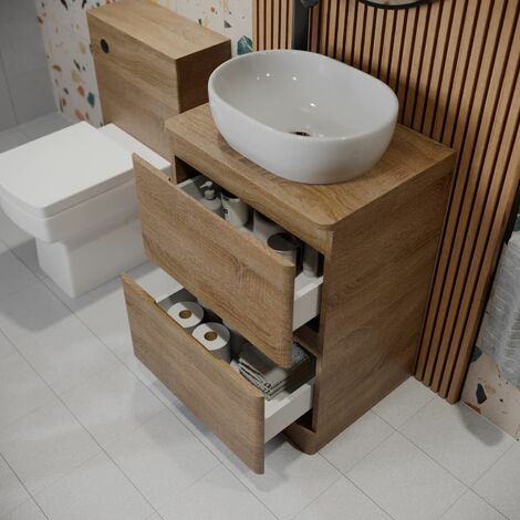 Bathroom Cloakroom Vanity Unit Storage Countertop Wash Basin Wood 600mm