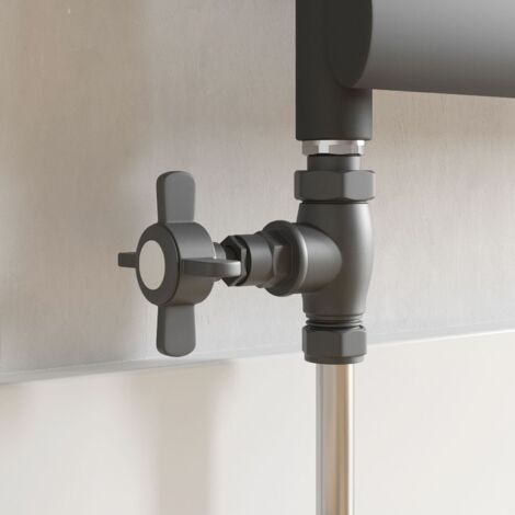 Traditional Straight Heated Towel Rail Radiator Valves Standard Pair Anthracite