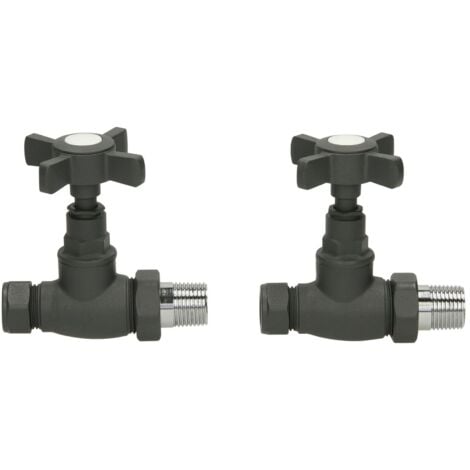 Traditional Straight Heated Towel Rail Radiator Valves Standard Pair Anthracite