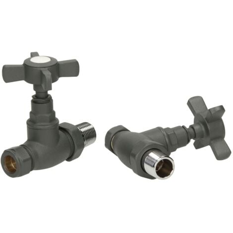 Traditional Straight Heated Towel Rail Radiator Valves Standard Pair Anthracite