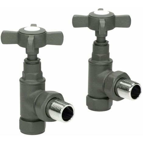 Traditional Angled Heated Towel Rail Radiator Valves Standard Pair  Anthracite