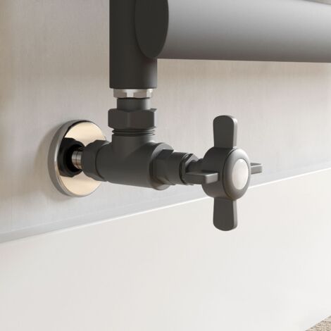 Traditional Angled Heated Towel Rail Radiator Valves Standard Pair Anthracite