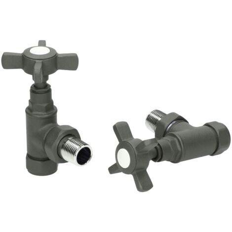 Traditional Angled Heated Towel Rail Radiator Valves Standard Pair Anthracite