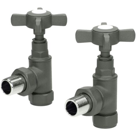 Traditional Angled Heated Towel Rail Radiator Valves Standard Pair Anthracite